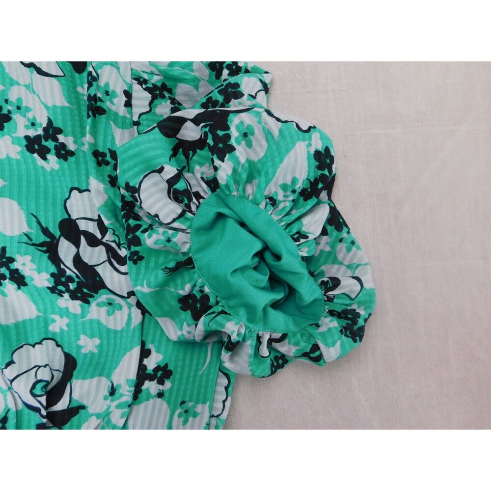 ASOS Puff Sleeve Ruched Green Floral Midi Dress Sz 8 - Picture 13 of 13